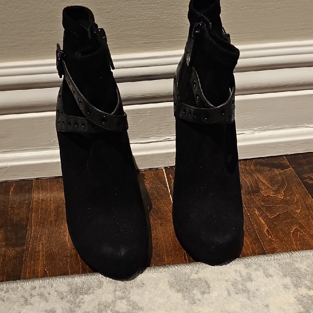 BCBG Paris Black Ankle Booties with Buckle Detail